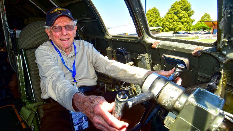 WWII Veteran Don Muncy sits in a B-29 at Springfield Municipal Airport on June 18 PROVIDED