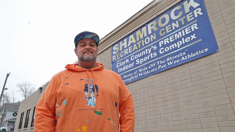 Gyasi Jones, owner of the Shamrock Recreation Center, in front of the center Friday, March 18, 2022. The Shamrock Recreation Center has its grand opening on Monday. BILL LACKEY/STAFF