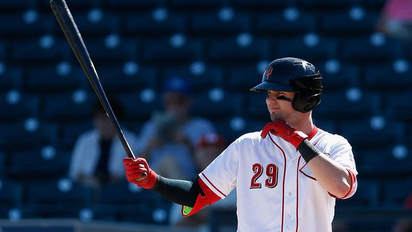 SURPRISE, AZ - OCTOBER 21: Jesse Winker #29 (Cincinnati Reds) of the Surprise Saguaros at bat during the Arizona Fall League game against the Mesa Solar Sox at Surprise Stadium on October 21, 2014 in Surprise, Arizona. (Photo by Christian Petersen/Getty Images)