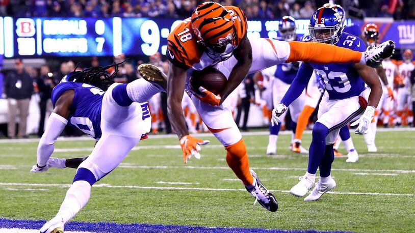 A.J. Green  Bengals catches a touchdown pass against Janoris Jenkins of the Giants during a game at MetLife Stadium on November 14, 2016 in East Rutherford, N.J.