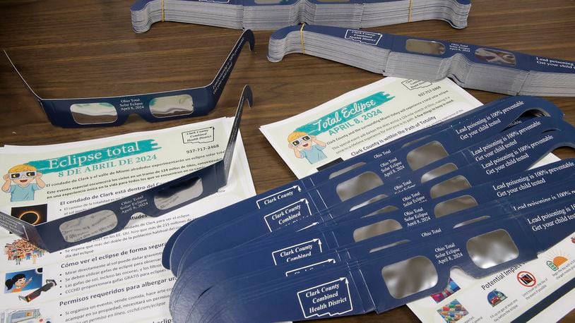The Clark County Combined Health District has distributed all of its special eclipse glasses that will allow people to view the eclipse safely. They do still have literature about viewing the eclipse. BILL LACKEY/STAFF