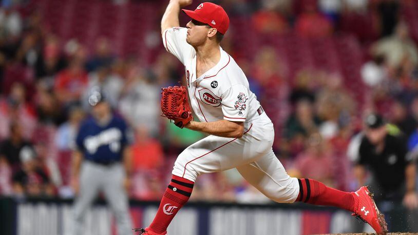 CINCINNATI, OH - SEPTEMBER 24:  Lucas Sims #39 of the Cincinnati Reds pitches in the sixth inning against the Milwaukee Brewers at Great American Ball Park on September 24, 2019 in Cincinnati, Ohio. Milwaukee defeated Cincinnati 4-2.  (Photo by Jamie Sabau/Getty Images)