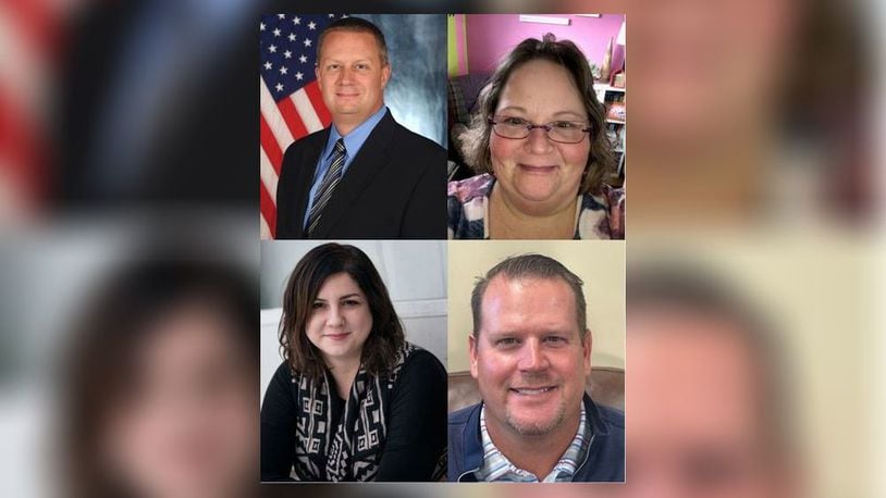 Six people are running for Tecumseh Local School District Board of Education: Tom Cress (not picture), Sam George (not picture), Michael Heironimus (top left), Sue Anne Martin (top right), Suzanne Slagell (bottom left), Jon Stafford (bottom right).