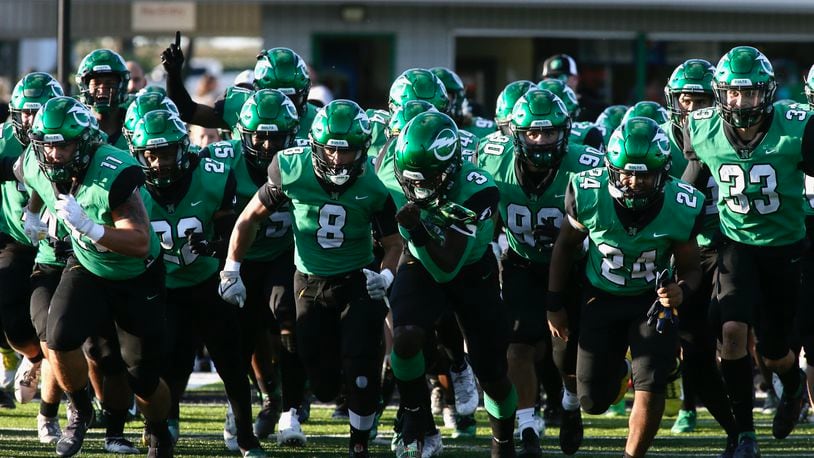 Northmont takes the field before a game against Fairmont on Friday, Sept. 9, 2022, at Premier Health Stadium in Clayton. David Jablonski/Staff
