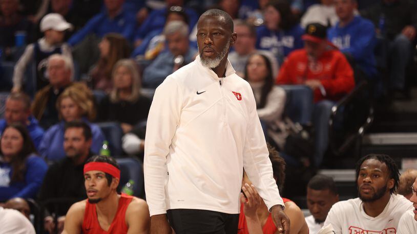 Dayton's Anthony Grant coaches during a game against Saint Louis on Friday, March 3, 2023, at Chaifetz Arena in St. Louis, Mo. David Jablonski/Staff