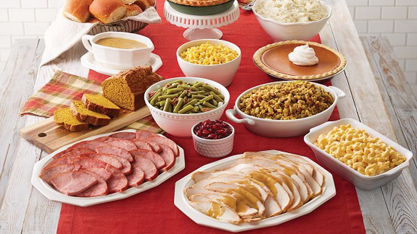 The Bob Evans Farmhouse Feast feeds eight and is available for Thanksgiving Day. CONTRIBUTED