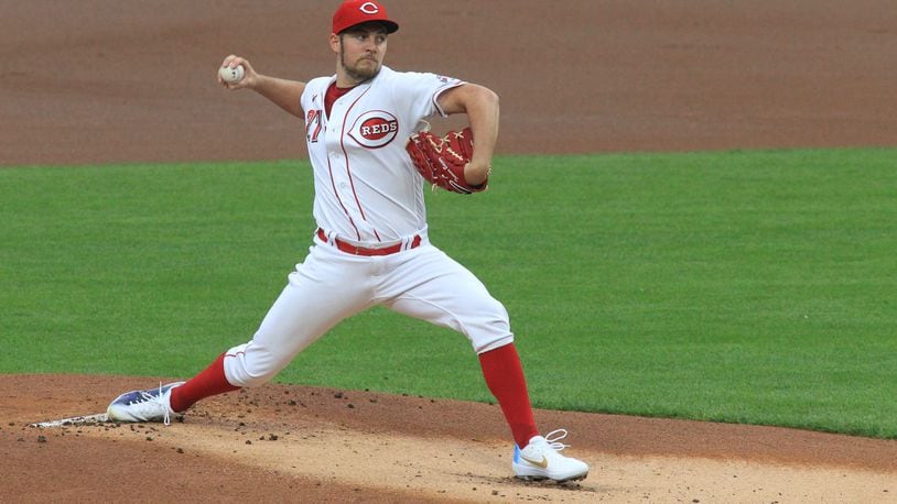 Reds starter Trevor Bauer pitches against the Brewers on Wednesday, Sept. 23, 2020, at Great American Ball Park in Cincinnati. David Jablonski/Staff