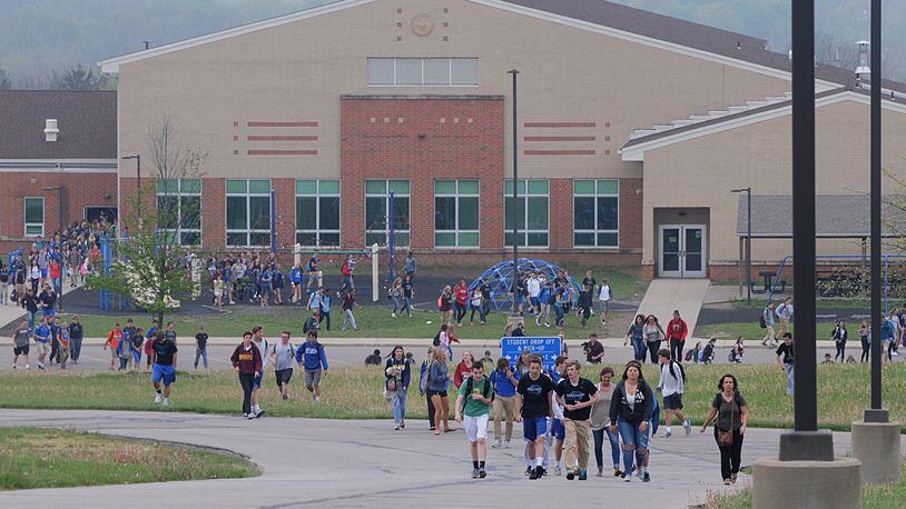 Springboro High School was evacuated in April 2016 in response to a bomb threat. Since then, the district has instituted new procedures to response to potential school threats. MARSHALL GORBY/STAFF