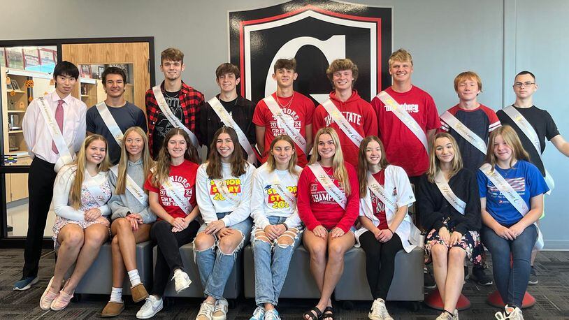 Greenon High School’s homecoming parade and bonfire will start at 6:30 p.m. on Wednesday, the football game will be held at 7 p.m. on Thursday, and the dance will be held at 8 p.m. on Saturday. Members of the court are: (back row) Gordon Yu, Michael Lipscomb, Eli Howard, Porter Brown, Jimmy Gill, Ian Edwards, Griffin Turner, Luke Bodey and Neo Zeunen; (front row) Erin Tighe, Tara Feehan, Lily Patrick, Kara Hartley, Sydney Hartley, Allison Hundley, Ava Sonney and Kiley Thompson-Boone. Contributed