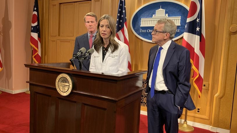 Ohio Department of Health Director Dr. Amy Acton, Gov. Mike DeWine and Lt. Gov. Jon Husted hold a press conference on Wednesday on Coronavirus.