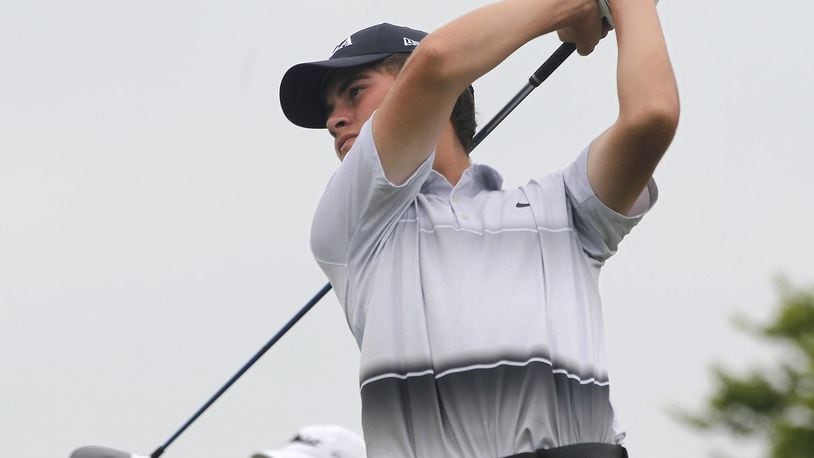 Luke Wells, 16, leads the City Amateur in Springfield by a stoke heading to the final round after last week’s spirited bid to win the Ohio Amateur. BILL LACKEY / STAFF