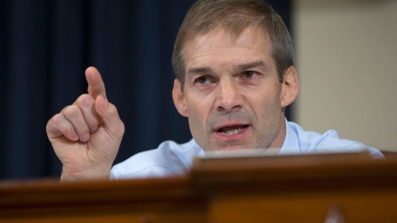 This Oct. 22, 2015 file photo shows U.S. Rep. Jim Jordan, R-Ohio, on Capitol Hill. Three men who were wrestlers at Ohio State University in the 1990s say Jordan isn't being truthful when he says he wasn't aware of allegations team doctor Richard Strauss was groping male wrestlers, NBC reported Tuesday, July 3, 2018. Male athletes from 14 sports at Ohio State have reported alleged sexual misconduct by Strauss, whose 2005 death at the age of 67 was ruled a suicide.  Jordan's spokesman says in a statement the congressman never saw or heard about any abuse or had any abuse reported when he was an assistant wrestling coach at Ohio State.