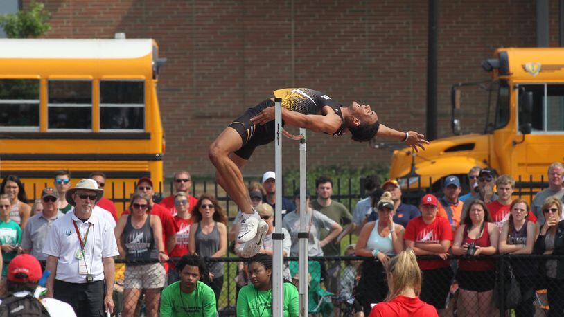Shawnee's Robie Glass competes in the high jump at the Division II state track and field championships on Saturday, June 1, 2019, at Jesse Owens Memorial Stadium in Columbus.
