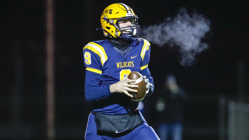Springfield quarterback Bryce Schondelmyer looks for a receiver during a 35-7 win over Olentangy Liberty on Friday, Nov. 18, 2022. Michael Cooper/CONTRIBUTED