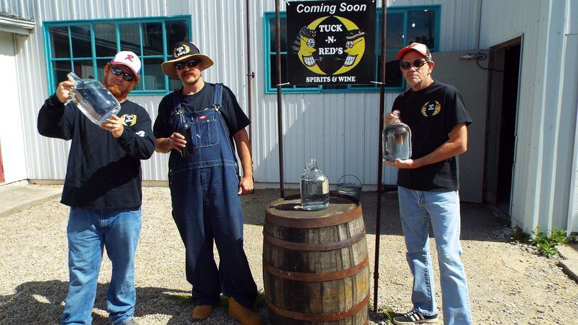 A distillery and winery named 'Tuck-N-Red’s' is in the works in Yellow Springs. The founders are (l-r): Charlie “Red” Harrell, Tucker “Tuck” Thompson and John “Mickee” Mick. CONTRIBUTED