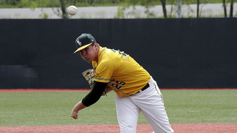 Wright State starting pitcher Zane Collins worked five innings Saturday against UIC, giving up two earned runs and striking out five. A win would have given WSU the regular-season Horizon League baseball title, but UIC prevailed 5-2 at Nischwitz Stadium. TIM ZECHAR / CONTRIBUTED