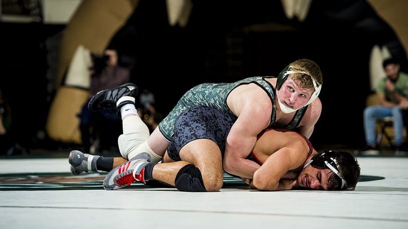 Ohio University wrestler Austin Reese competes during the 2017-18 season. Photo courtesy of Ohio Media Relations