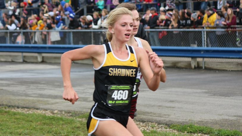 Olivia Warax finished 12th and set a school record during the Division II state cross country championships Saturday at National Trail Raceway. Contributed / Greg Billing