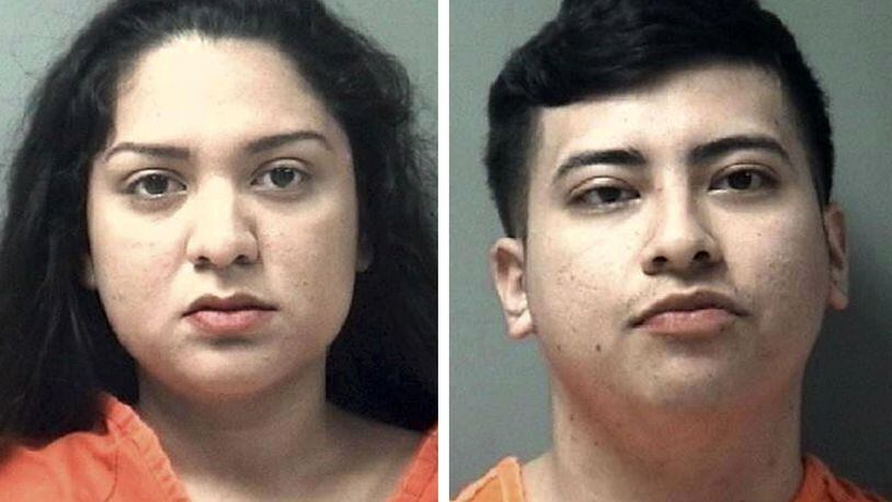 Karinthya Romero, left, and Andres Villagomez are accused of stalking and harassing Villagomez' ex-girlfriend, who killed herself in November 2016.