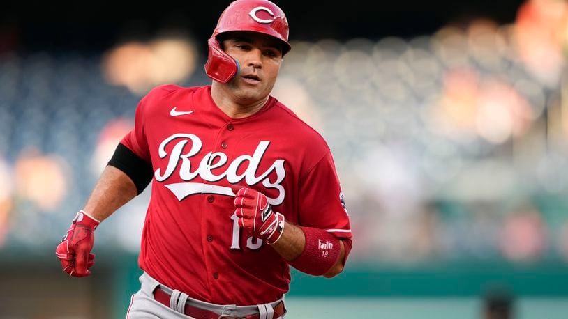 Cincinnati Reds' Joey Votto rounds the bases after hitting a solo home run in the second inning of a baseball game against the Washington Nationals, Wednesday, July 5, 2023, in Washington. (AP Photo/Patrick Semansky)