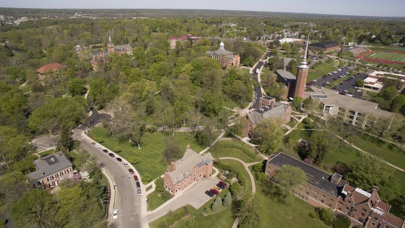 An aerial view of Wittenberg University looking northwest in April. TY GREENLEES / STAFF