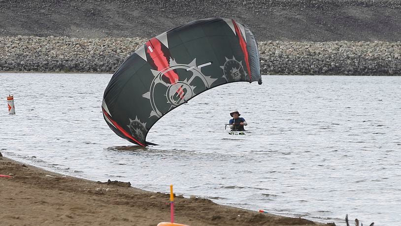 A kite surfer tries to get going at Buck Creek State Park. Bill Lackey/Staff