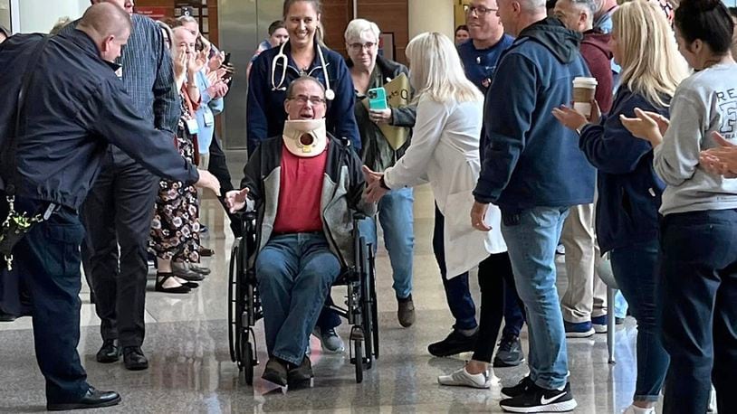 Springfield firefighter Rob Baise was released from Springfield Regional Medical Center's rehab center Friday, Oct. 7, 2022, after being injured in a fire two weeks ago. CONTRIBUTED