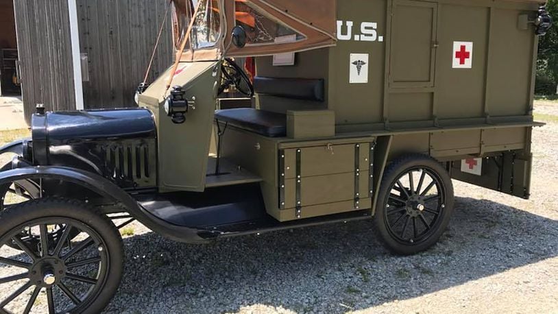 1918 Military Ambulance: This ‘recreated’ vehicle consists of a 1918 Ford Model T built primarily from parts pulled from Dayton-area barns. The ambulance body was built from original Ford blueprints. It will be displayed at the 2018 Dayton Concours d Elegance at Carillon Park Sept. 16. Contributed photo