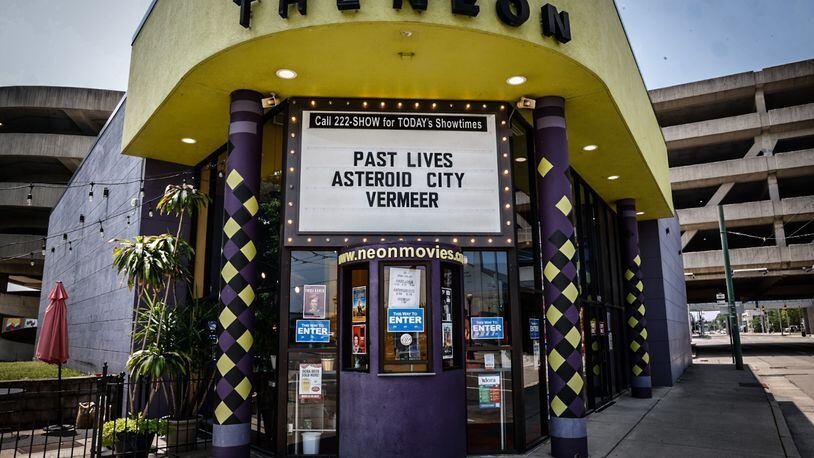 The marquee on the Neon Theatre is showing the documentary film, "Vermeer," and is a collaboration with the DAI to attract moviegoers. JIM NOELKER/STAFF