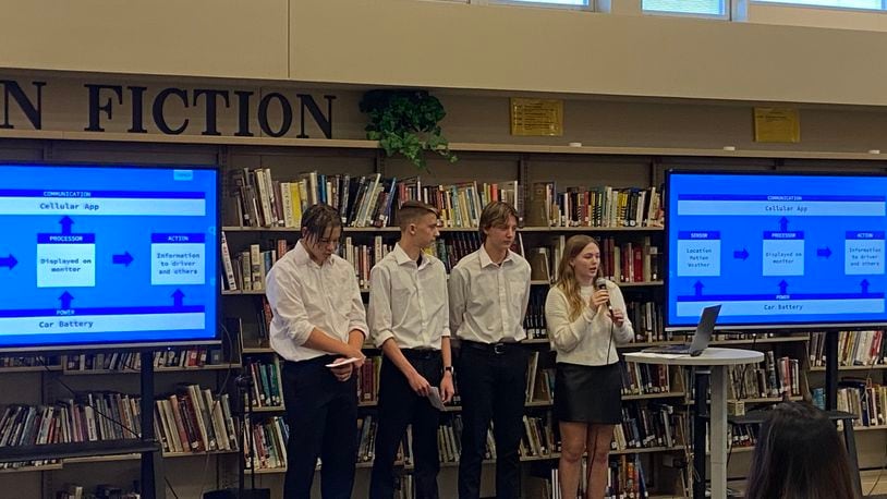 Clark-Shawnee High School students competed for a spot in the Regional FlexFactor Competition where two out of 20 teams advanced to the regional event in April. The first place team is Dorian Green, Noah Belcher, Tyler Wells and Elle Wissel, who presented S.P.E.D. to the panel of judges. Contributed