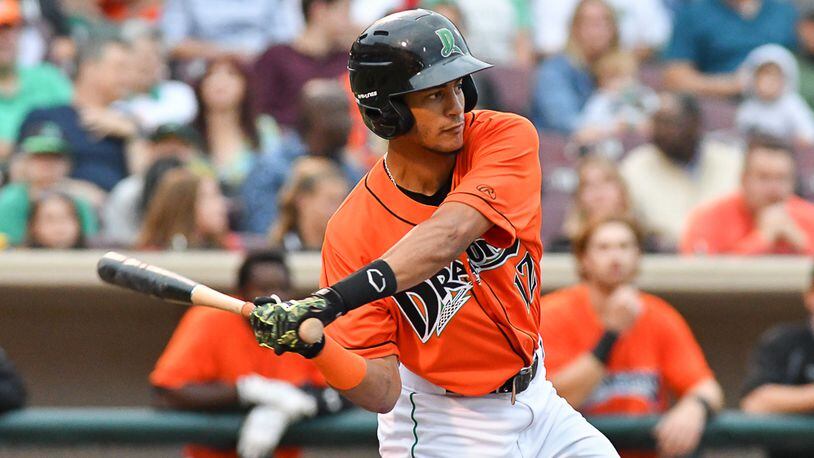 Dragons center fielder Jose Siri swings during the third inning of a Midwest League game against Great Lakes at Fifth Third Field. FILE PHOTO