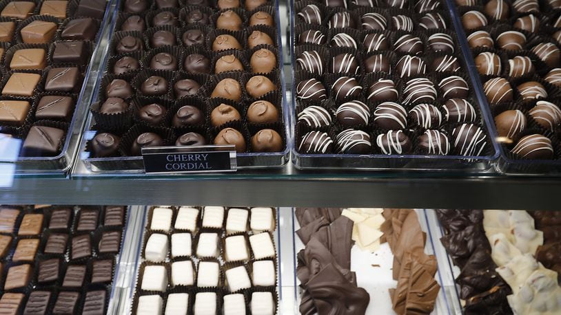 Some of the variety of chocolates at Winans Chocolates and Coffees in downtown Springfield. BILL LACKEY/STAFF
