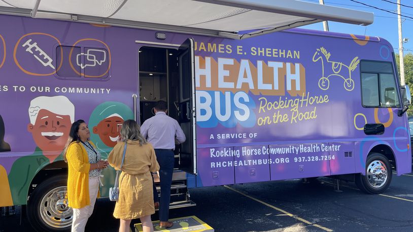 People checked out the new James E. Sheehan Health Bus on Thursday morning at a ribbon cutting event at Second Harvest Food Bank in Springfield. CONTRIBUTED
