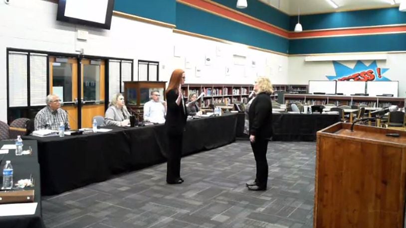 Karyl Strader, new Graham Board of Education member, was sworn-in at a special board meeting on May 11.