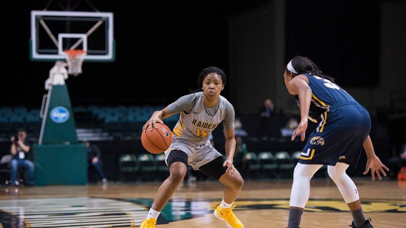 Wright State’s Angel Baker looks to make a move against Kent State earlier this season at the Nutter Center. Joseph Craven/CONTRIBUTED