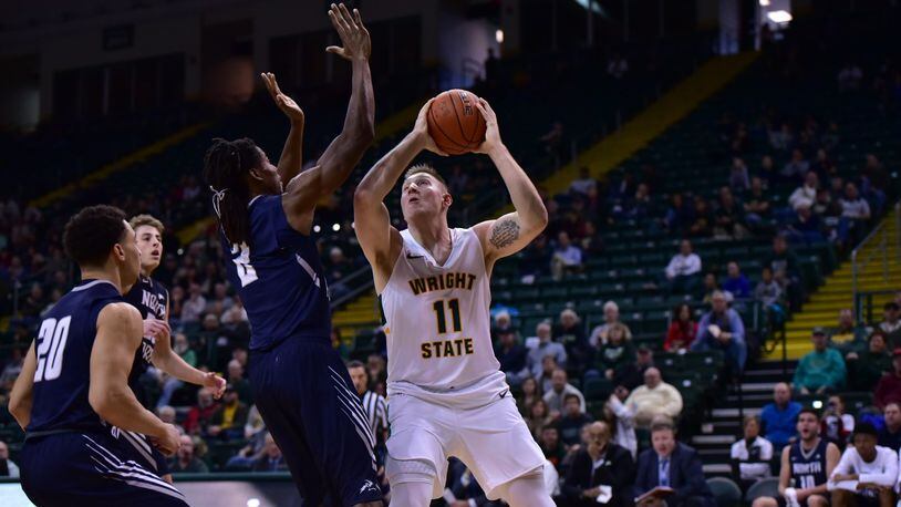 Wright State’s Loudon Love puts up a shot in the lane during Saturday’s game vs. North Florida. Joseph Craven/CONTRIBUTED