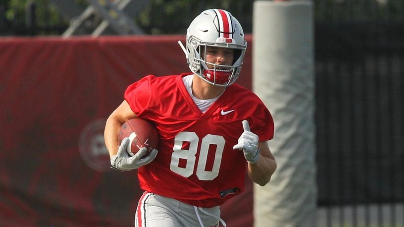 Ohio State’s C.J. Saunders practices on Aug. 2, 2019, at the Woody Hayes Athletic Center in Columbus. David Jablonski/Staff