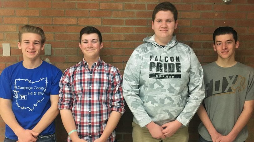 The A.B. Graham Ohio Hi-Point FFA chapter consisting of Kenny Stahler, Sam Stickley, Bryant Crisler, and Tyler Purk placed fourth in a state-wide exam. CONTRIBUTED