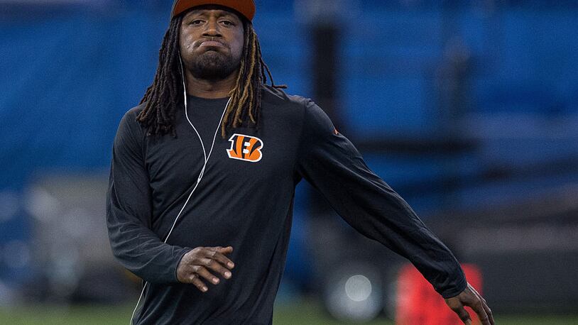 September 3, 2015: Cincinnati Bengals cornerback Adam Jones (24) warms up before a week 4 preseason NFL game between the Indianapolis Colts and Cincinnati Bengals at Lucas Oil Stadium in Indianapolis, IN. (Photo by Zach Bolinger/Icon Sportswire/Corbis via Getty Images)
