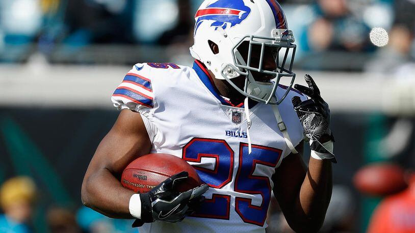 Running back LeSean McCoy #25 of the Buffalo Bills warms up before the start of the AFC Wild Card Playoff game against the Jacksonville Jaguars at EverBank Field on January 7, 2018 in Jacksonville, Florida.