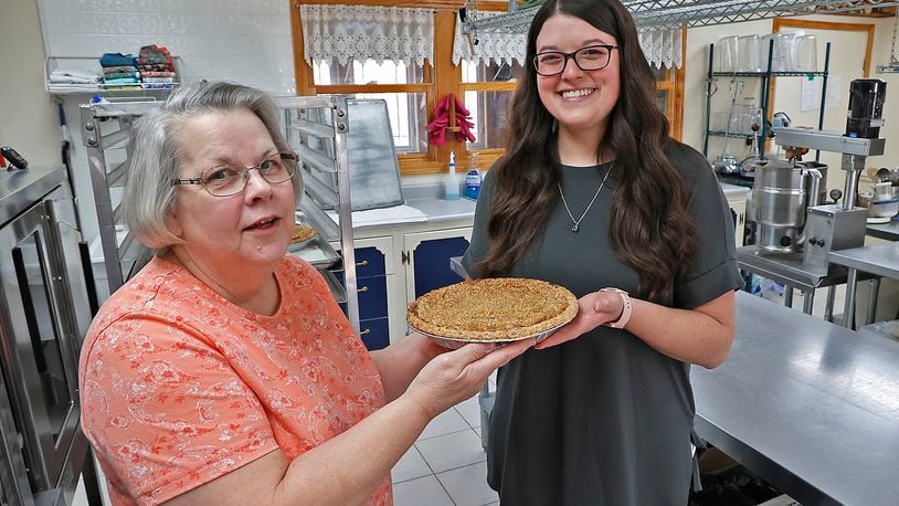 Sharon Stevens is passing the pie to Kaitlin Jones at the end of the year. Chris and Sharon Stevens, the owners of Stevens Bakery, are retiring from the bakery business and concentrating of their orchards. Kaitlin Jones will be taking over Stevens Bakery. BILL LACKEY/STAFF