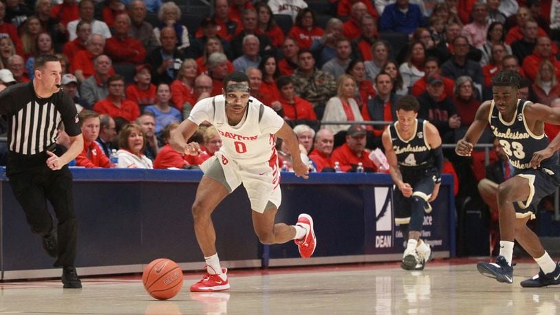 Dayton's Rodney Chatman chases a loose ball in the first half against Charleston Southern on Saturday, Nov. 16, 2019, at UD Arena.