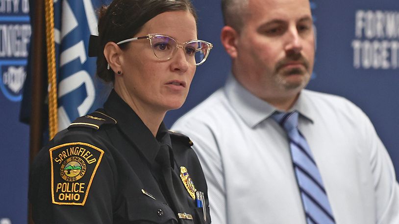 Springfield Police Chief  Allison Elliott held a press conference Tuesday, Jan. 3, 2023 in regards to the pultiple shootings over the New Year's weekend. BILL LACKEY/STAFF