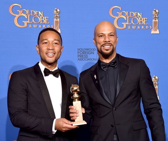 BEVERLY HILLS, CA - JANUARY 11: Recording artists John Legend (L) and Common, winners of Best Original Song - Motion Picture for 'Glory' (from 'Selma'), pose in the press room during the 72nd Annual Golden Globe Awards at The Beverly Hilton Hotel on January 11, 2015 in Beverly Hills, California. (Photo by Kevin Winter/Getty Images) Recording artists John Legend (L) and Common, winners of Best Original Song - Motion Picture for 'Glory' (from 'Selma'), pose in the press room during the 72nd Annual Golden Globe Awards at The Beverly Hilton Hotel on January 11, 2015 in Beverly Hills, California. (Photo by Kevin Winter/Getty Images)