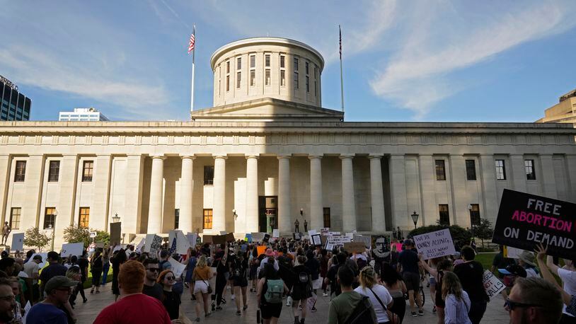 Abortion demonstrations take place at the Ohio Statehouse after the U.S. Supreme Court overturned Roe vs. Wade earlier this year. All Ohio House of Representatives seats are up for election, as are half of the Ohio Senate seats. (Barbara J. Perenic /The Columbus Dispatch via AP, File)