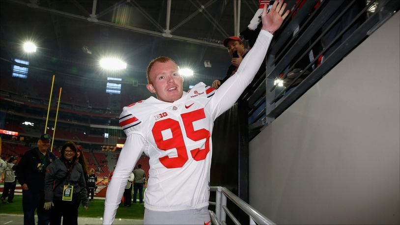 GLENDALE, AZ - JANUARY 01: Punter Cameron Johnston #95 of the Ohio State Buckeyes walks off the field before the BattleFrog Fiesta Bowl against the Notre Dame Fighting Irish at University of Phoenix Stadium on January 1, 2016 in Glendale, Arizona.  (Photo by Christian Petersen/Getty Images)