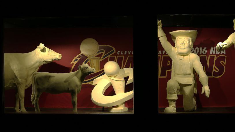 The American Dairy Association Mideast revealed the 2016 butter cow Tuesday at the Ohio State fair that honors the NBA-champion Cleveland Cavaliers. CONTRIBUTED