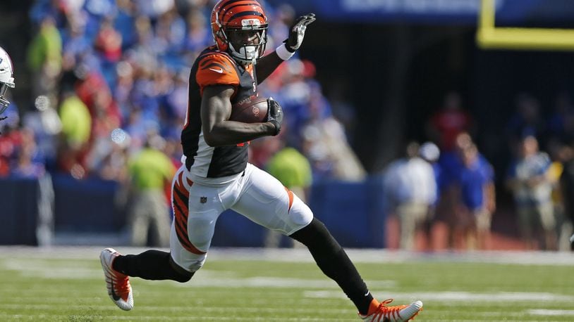 Cincinnati Bengals’ Auden Tate (19) during the first half of an NFL football game against the Buffalo Bills Sunday, Sept. 22, 2019, in Orchard Park, N.Y. (AP Photo/John Munson)