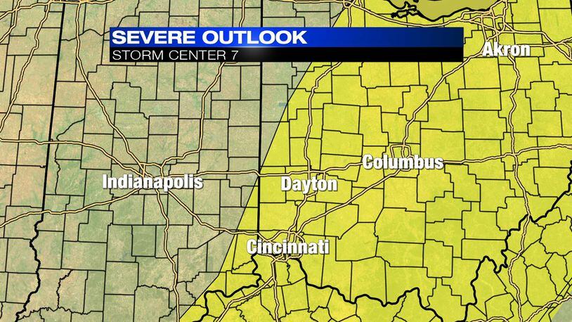 The area highlighted still has a chance for severe weather today.