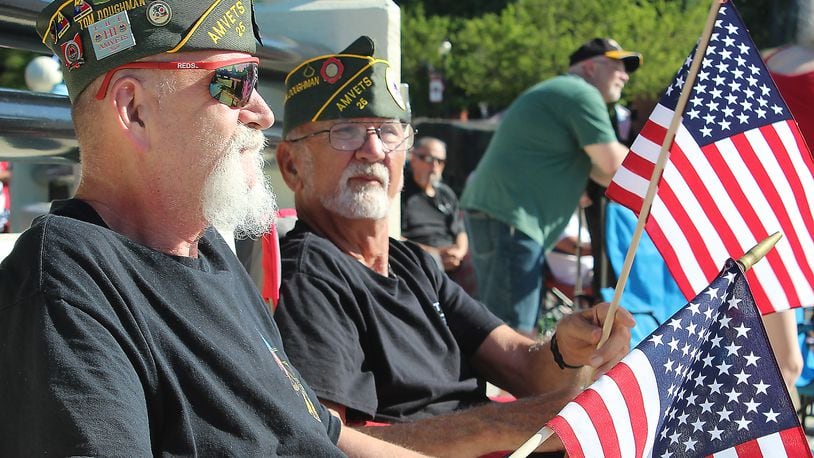 United States Army Veterans, (left) Charles Doughman and James Doughman watch the Springfield Memorial Day parade in 2017. JEFF GUERINI/STAFF